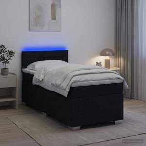 Łóżko Box Spring z materacem i LED Czarny 80 x 200 cm tkanina