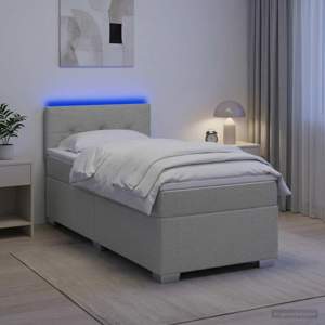 Łóżko Box Spring z materacem i LED jasnoszary 90 x 190 cm
