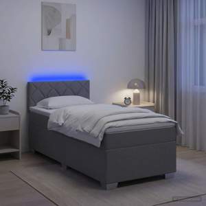 Łóżko Box Spring z materacem i LED jasnoszary 90 x 190 cm