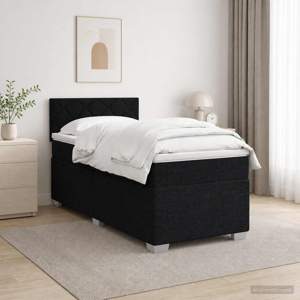 Łóżko Box Spring z materacem i LED Czarny 90 x 190 cm tkanina