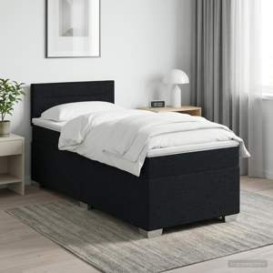 Łóżko Box Spring z materacem i LED Czarny 90 x 200 cm tkanina