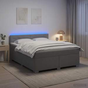 Łóżko Box Spring z materacem i LED jasnoszary 140 x 190 cm