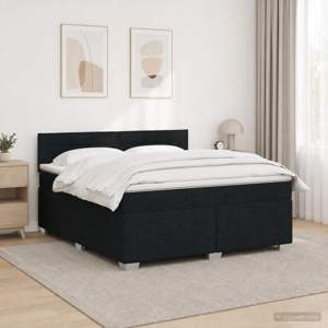 Łóżko Box Spring z materacem i LED Czarny 140 x 190 cm tkanina