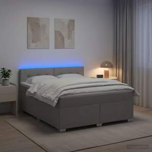 Łóżko Box Spring z materacem i LED jasnoszary 140 x 190 cm