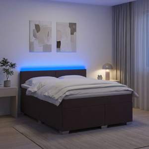 Łóżko Box Spring z materacem i LED Ciemny brąz 140 x 190 cm