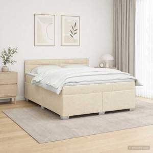 Łóżko Box Spring z materacem i LED kremowy 140 x 200 cm tkanina
