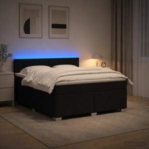 Łóżko Box Spring z materacem i LED Czarny 180 x 200 cm tkanina
