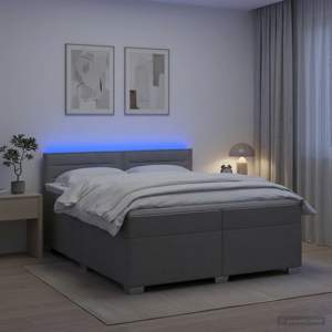 Łóżko Box Spring z materacem i LED jasnoszary 200 x 200 cm