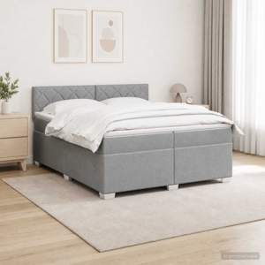Łóżko Box Spring z materacem i LED jasnoszary 200 x 200 cm