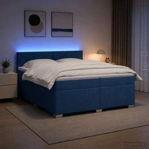 Łóżko Box Spring z materacem i LED niebieski 200 x 200 cm