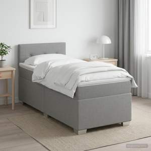 Łóżko Box Spring z materacem i LED jasnoszary Pojedynczy