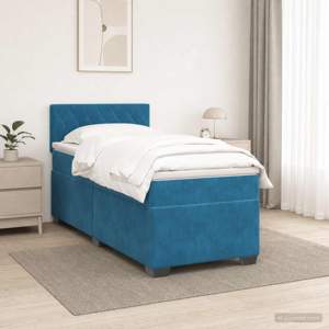 Łóżko Box Spring z materacem i LED niebieski 80 x 200 cm Welur