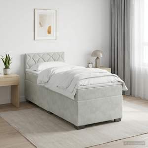 Łóżko Box Spring z materacem i LED jasnoszary 80 x 200 cm Welur