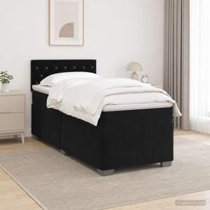 Łóżko Box Spring z materacem i LED Czarny 90 x 190 cm Welur