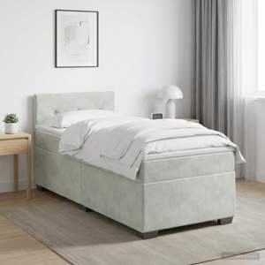 Łóżko Box Spring z materacem i LED jasnoszary 90 x 190 cm Welur
