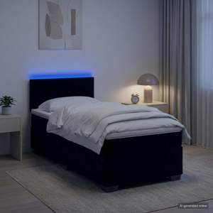 Łóżko Box Spring z materacem i LED Czarny 90 x 190 cm Welur