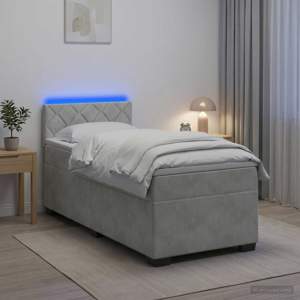 Łóżko Box Spring z materacem i LED jasnoszary 90 x 190 cm Welur