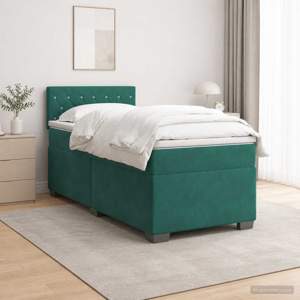 Łóżko Box Spring z materacem i LED Ciemnozielony 90 x 200 cm