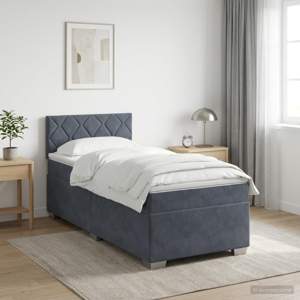 Łóżko Box Spring z materacem i LED ciemnoszary 90 x 200 cm