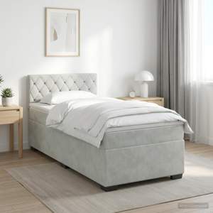 Łóżko Box Spring z materacem i LED jasnoszary 100 x 200 cm