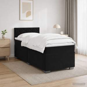 Łóżko Box Spring z materacem i LED Czarny 100 x 200 cm Welur