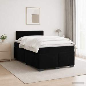 Łóżko Box Spring z materacem i LED Czarny 120 x 190 cm Welur