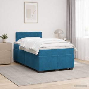 Łóżko Box Spring z materacem i LED niebieski 120 x 200 cm Welur