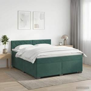 Łóżko Box Spring z materacem i LED Ciemnozielony 140 x 190 cm
