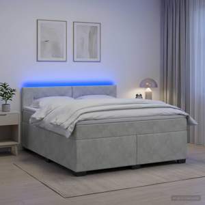 Łóżko Box Spring z materacem i LED jasnoszary 140 x 200 cm