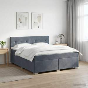 Łóżko Box Spring z materacem i LED ciemnoszary 140 x 200 cm