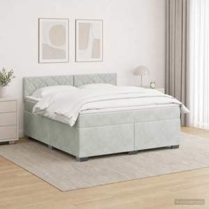 Łóżko Box Spring z materacem i LED jasnoszary 140 x 200 cm