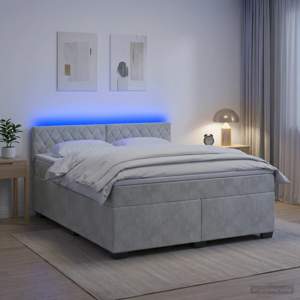 Łóżko Box Spring z materacem i LED jasnoszary 160 x 200 cm