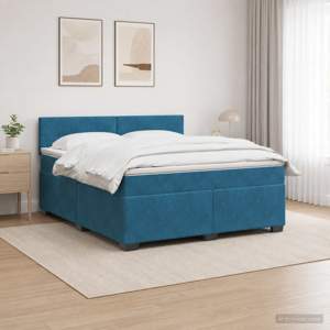 Łóżko Box Spring z materacem i LED niebieski 160 x 200 cm Welur