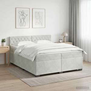 Łóżko Box Spring z materacem i LED jasnoszary 200 x 200 cm