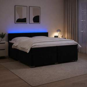 Łóżko Box Spring z materacem i LED Czarny 200 x 200 cm Welur