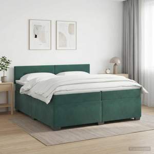 Łóżko Box Spring z materacem i LED Ciemnozielony 200 x 200 cm