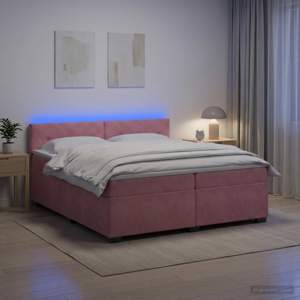 Łóżko Box Spring z materacem i LED różowy 200 x 200 cm Welur