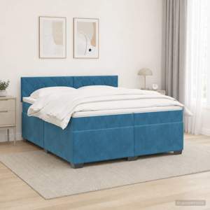 Łóżko Box Spring z materacem i LED niebieski 200 x 200 cm Welur