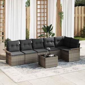 Zestaw Sof na Ogród 7 szt. Szary polirattan