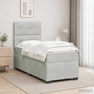 Łóżko Box Spring z materacem i LED jasnoszary 90 x 190 cm Welur