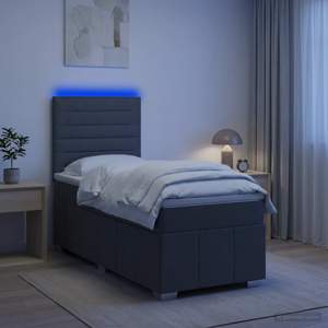Łóżko z box spring LED z materacem ciemnoszary 100 x 200 cm