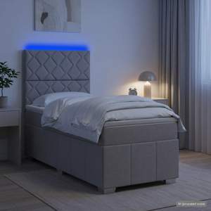 Łóżko z box spring LED z materacem jasnoszary 100 x 200 cm