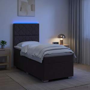 Łóżko z box spring LED z materacem Ciemny brąz 100 x 200 cm