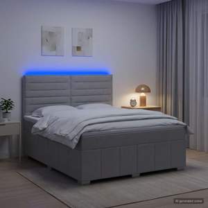 Łóżko z box spring LED z materacem jasnoszary 140 x 190 cm