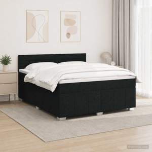 Łóżko z box spring LED z materacem Czarny 140 x 190 cm tkanina