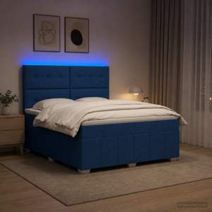 Łóżko z box spring LED z materacem niebieski 140 x 190 cm