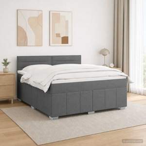 Łóżko z box spring LED z materacem ciemnoszary 140 x 200 cm