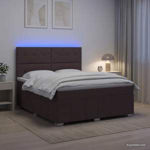 Łóżko z box spring LED z materacem Ciemny brąz 140 x 200 cm