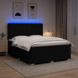 Łóżko z box spring LED z materacem Czarny 160 x 200 cm tkanina