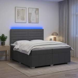 Łóżko z box spring LED z materacem ciemnoszary 200 x 200 cm